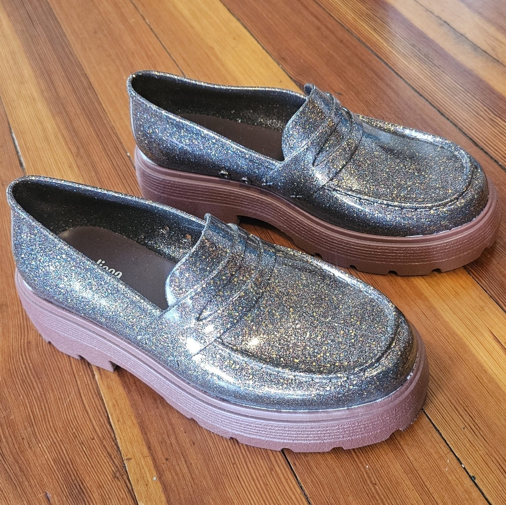 Melissa Maroon Burgundy Glitter Rubber Jelly Loafers Size 8